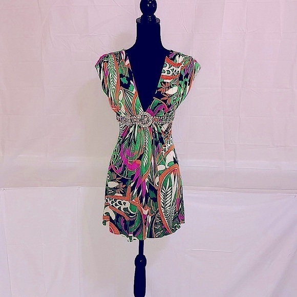 SKY Low-cut V-neck Dress 100% Silk Size XS - Picture 4 of 9